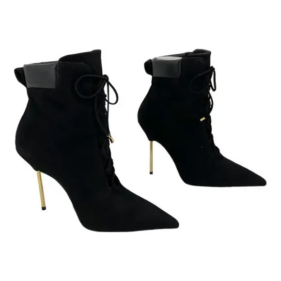 Good American Scandal Lace Up High Heel Booties Black Size 8.5 NWT $275 MSRP - Picture 3 of 8